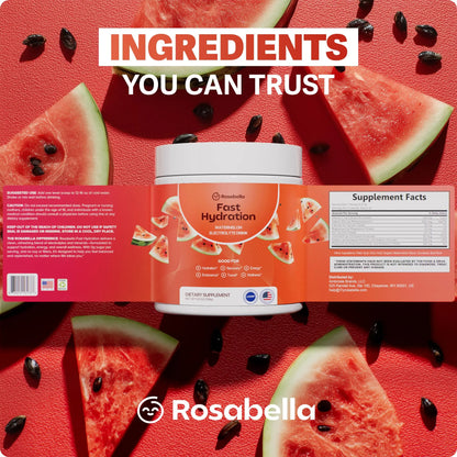 Rosabella Electrolyte Drink Powder – Watermelon – Sugar-Free Hydration Drink Mix – Electrolytes Powder with Sodium, Potassium, Magnesium, Calcium Rosabella