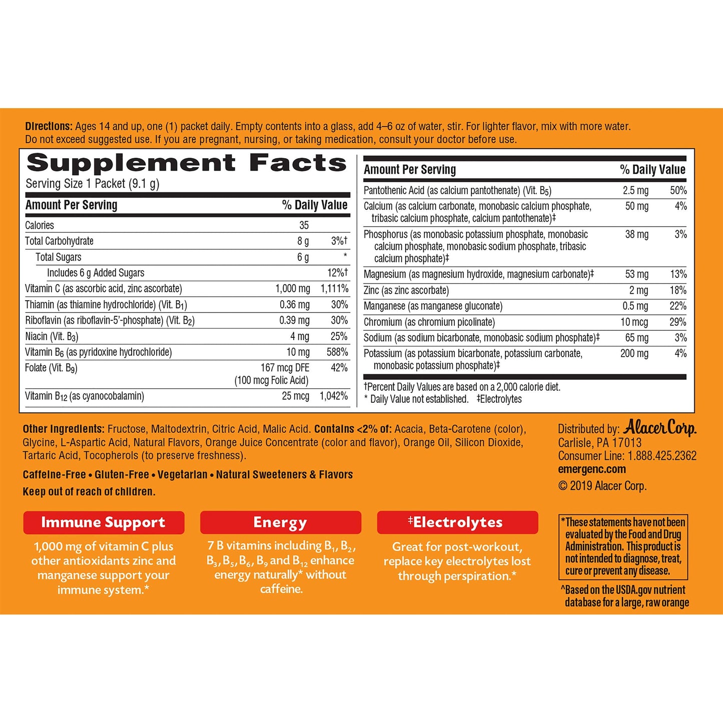 Emergen-C 1000mg Vitamin C Powder for Daily Immune Support Caffeine Free Vitamin C Supplements with Zinc and Manganese Emergen-C
