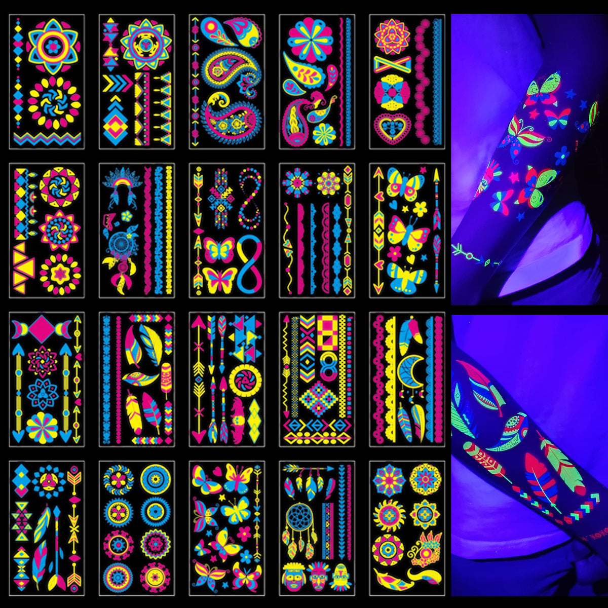 TATUWST Glow in the Dark Tattoos 172 PCS Glow in the Dark Party Supplies TATUWST