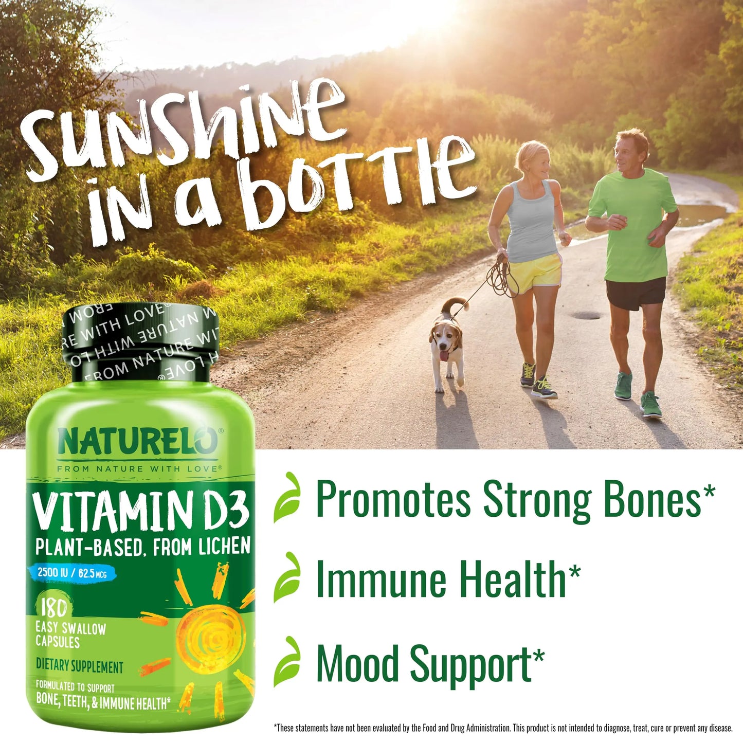 NATURELO Vitamin D - 2500 IU - Plant Based from Lichen - Natural D3 Supplement for Immune System, Bone Support, Joint Health - Vegan NATURELO
