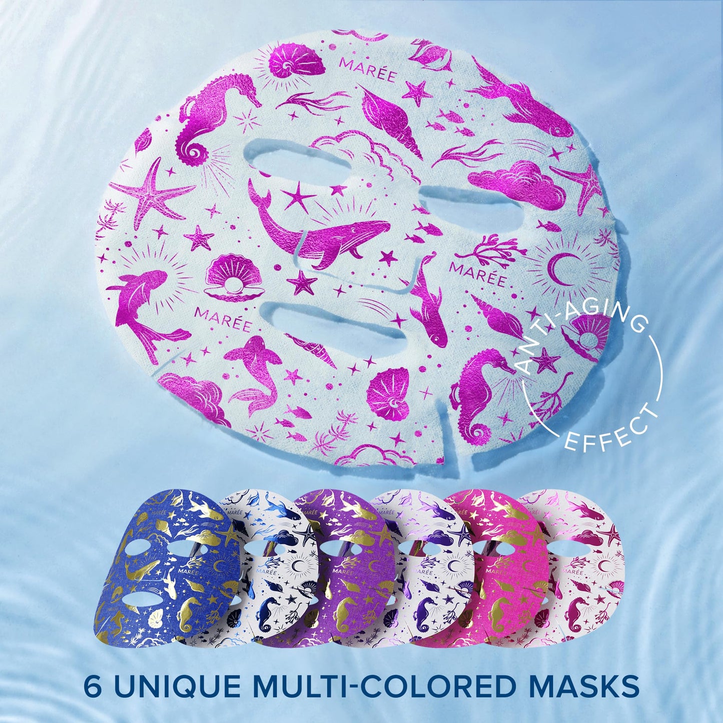 MAREE Collagen Facial Mask with Hyaluronic Acid — Sheet Face Mask Skincare — Centella Asiatica, Green & Red Algae Extract MAREE