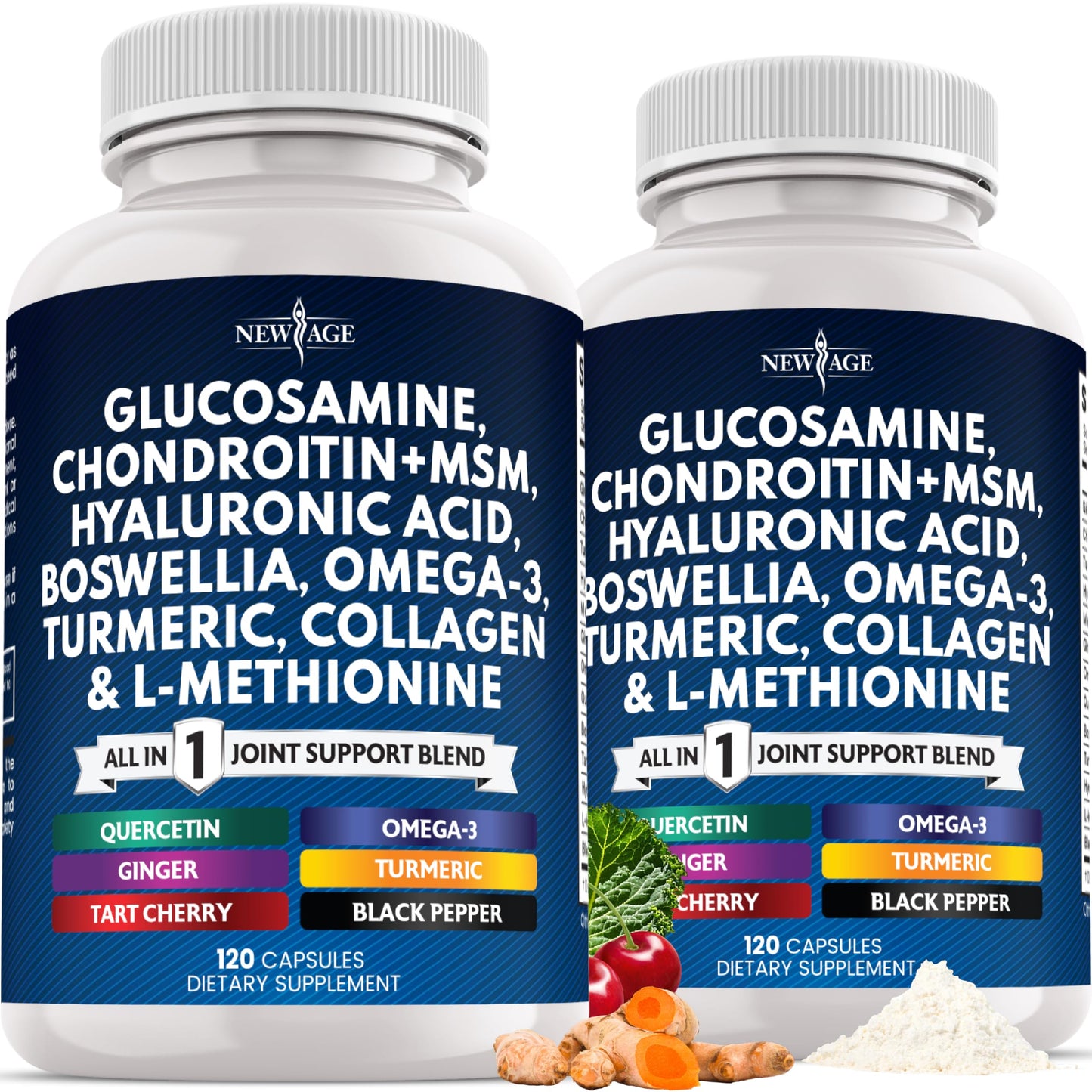 Glucosamine Chondroitin, MSM, Turmeric Curcumin, Collagen, Hyaluronic Acid, Omega 3 – Health Supplement for Men & Women – 240 Count NEW AGE