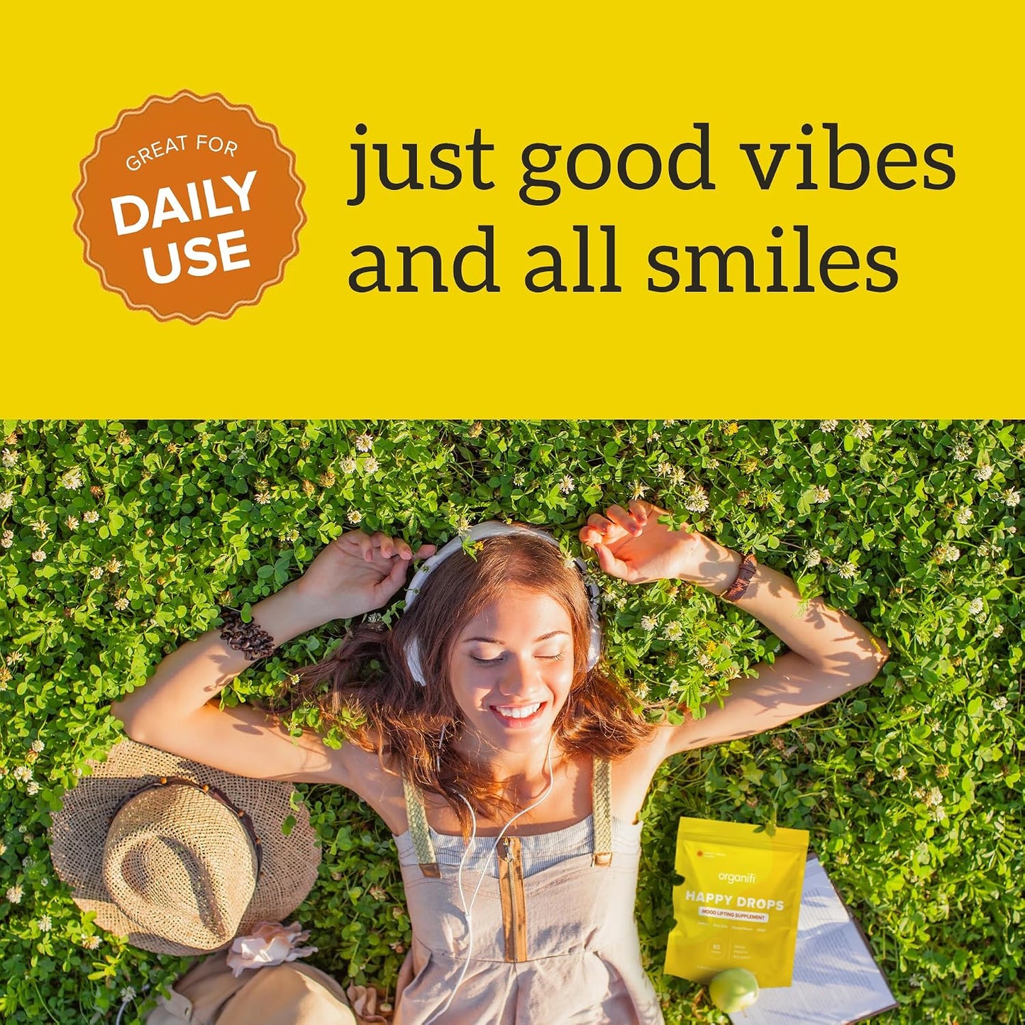 Organifi Happy Drops - Daily Superfood Happy Gummies for Adults - Mood Support Supplement for Balance, Bliss, Energy and Taking the Edge Off - Sweet Lemon Flavor - 60 Gummies Gsupps Australia