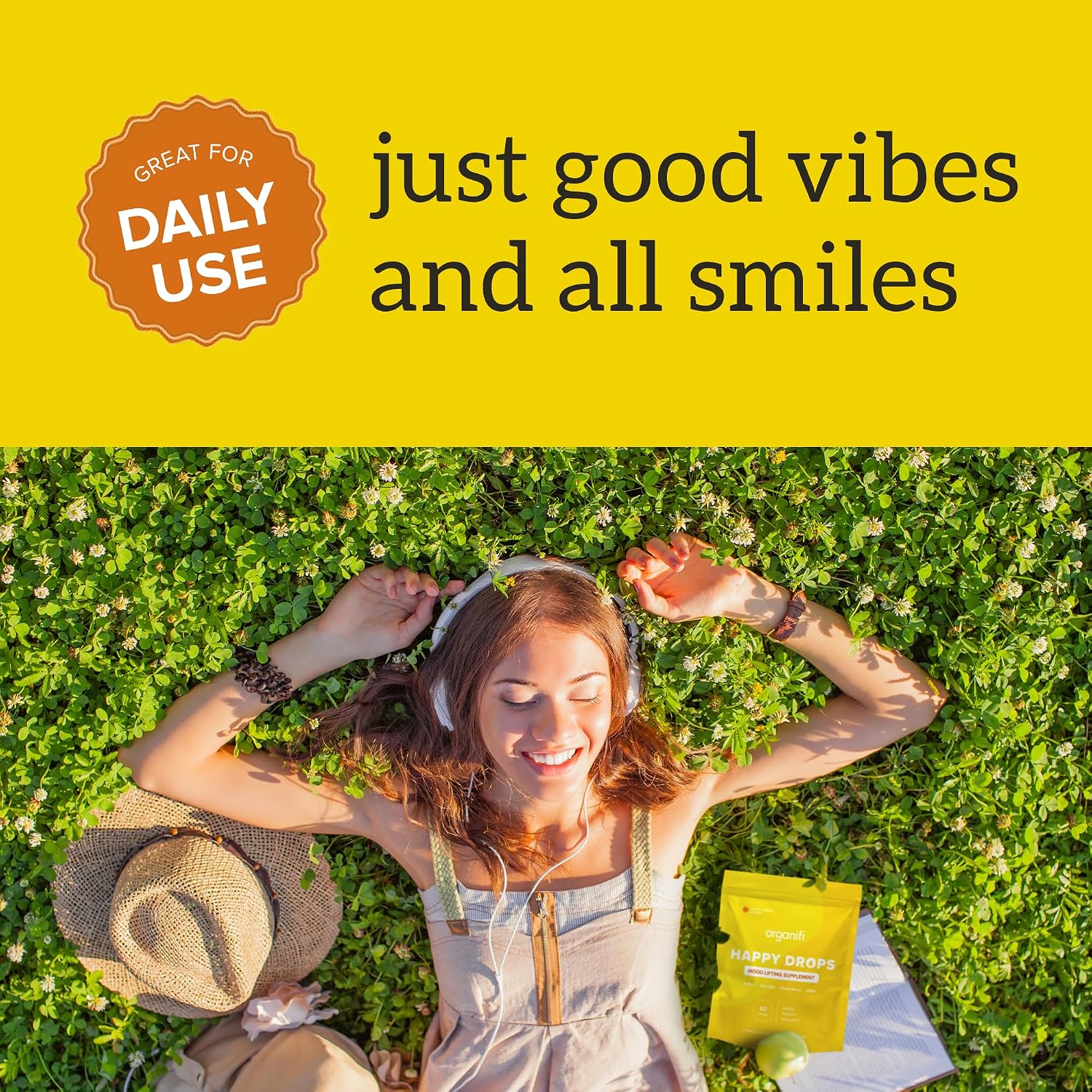 Organifi Happy Drops - Daily Superfood Happy Gummies for Adults - Mood Support Supplement for Balance, Bliss, Energy and Taking the Edge Off - Sweet Lemon Flavor - 60 Gummies Gsupps Australia