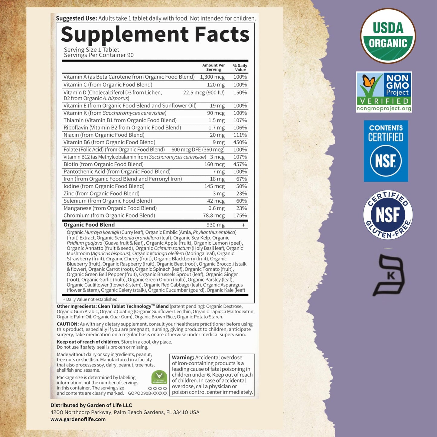 Garden of Life Prenatal Vitamins for Women, Organics Folate for Energy & Healthy Fetal Development, Non-constipating Iron, Vitamin C, B6, B12, D3, Non-GMO, Gluten-Free, Vegan, 90 Day Supply Gsupps Australia
