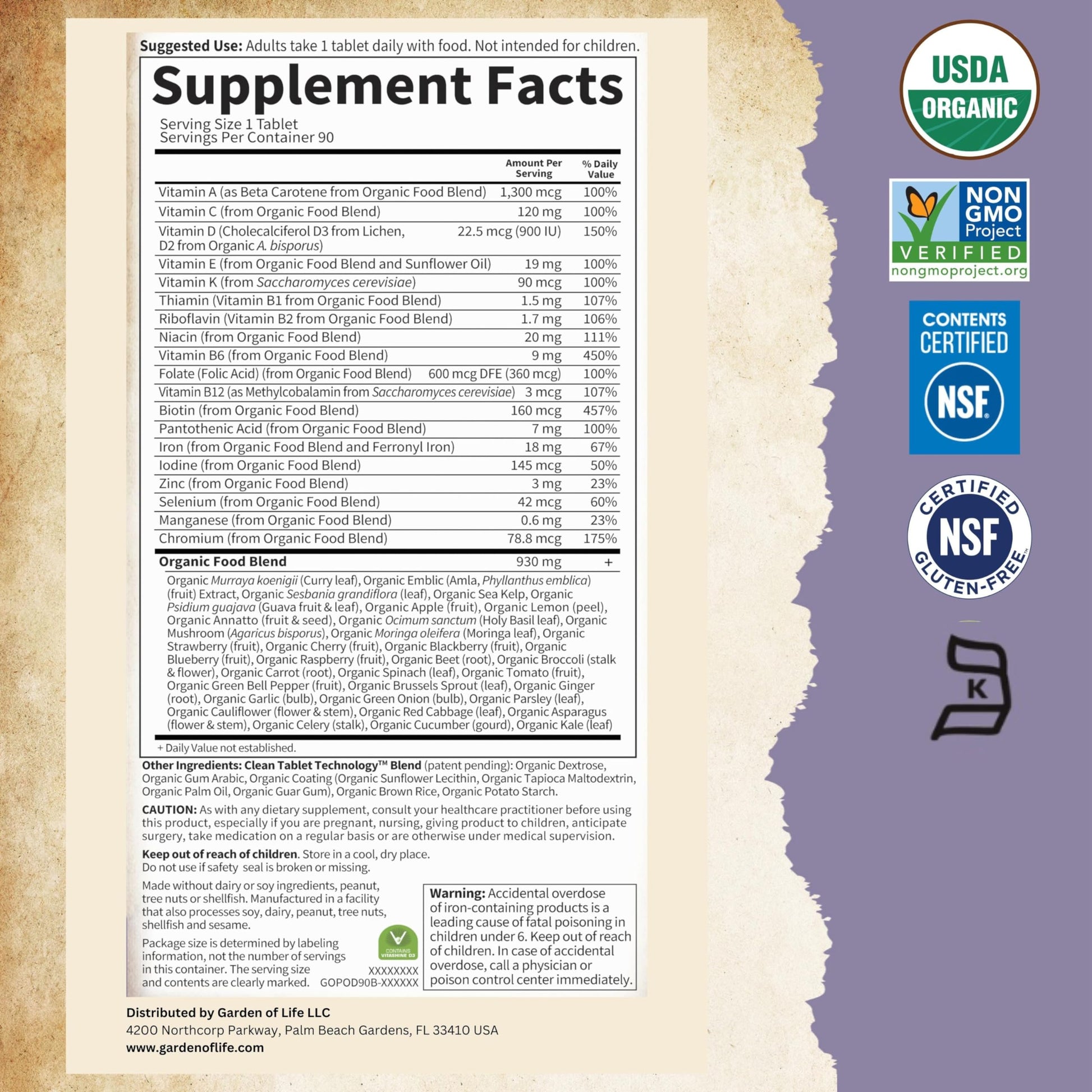 Garden of Life Prenatal Vitamins for Women, Organics Folate for Energy & Healthy Fetal Development, Non-constipating Iron, Vitamin C, B6, B12, D3, Non-GMO, Gluten-Free, Vegan, 90 Day Supply Gsupps Australia