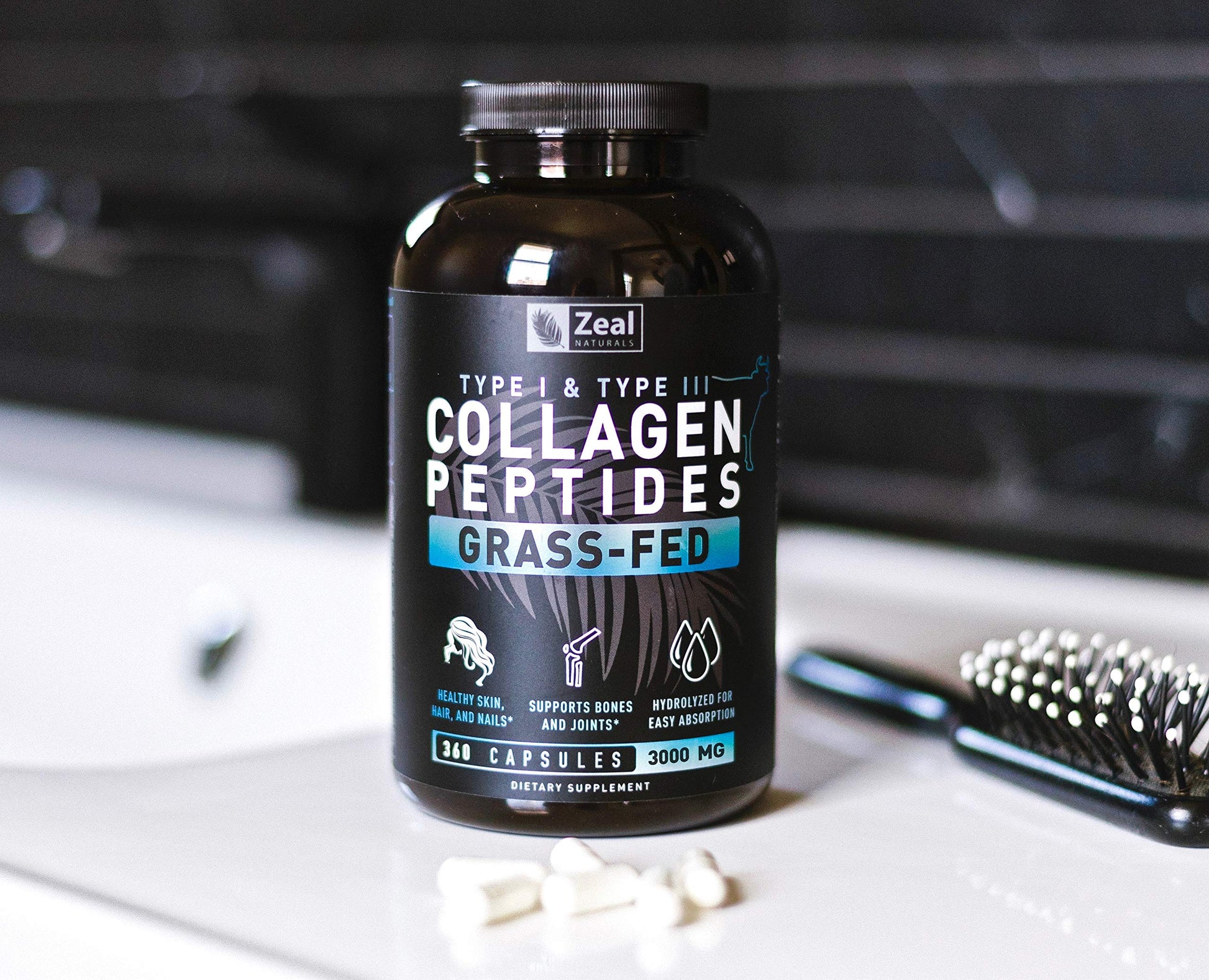Zeal Naturals Collagen Peptides Collagen Pills (360 Capsules) Grass Fed Collagen Pepetide Powder - Hydrolyzed Collagen Powder for JointTendon SupplementHair Skin and Nails - Zeal Naturals buy australia supplements