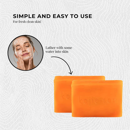 Kojie San Skin and Body Brightening Soap - Original Kojic Acid, Dark Spot Remover Bar Soap with Glycerin & Tea Tree Oil - 65g x 2 Bars Kojie San
