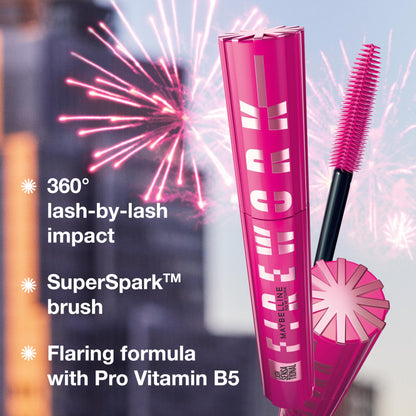 Maybelline Lash Sensational Firework Washable Mascara, Lengthening & Volumizing Mascara for up to 24HR wear, Blackest Black, 1 Count MAYBELLINE