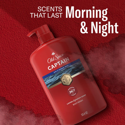 Old Spice Refreshing Body Wash for Men, 3X Defense, 24/7 Shower Fresh with Long Lasting Scent, Red Collection, Captain with Bergamot Scent, 33.4 oz Old Spice