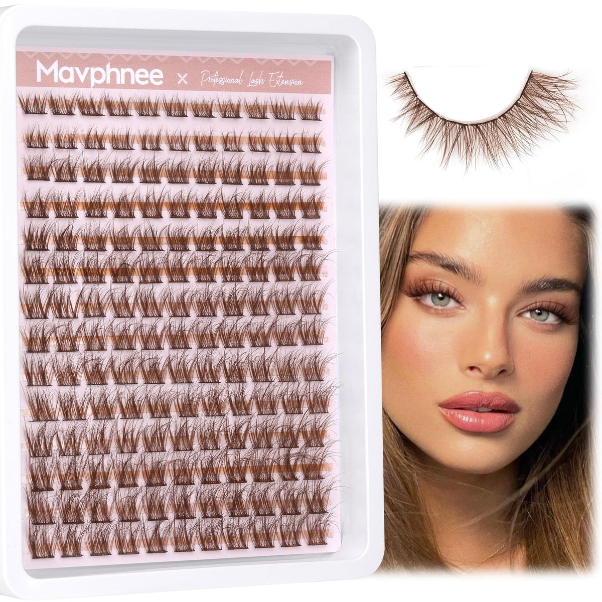 Brown Lash Clusters Natural Lash Extensions Wispy Eyelash Clusters 154 Pcs C-Curly Lashes Clusters for Everyday Wear Beginner Friendly Dark Brown Cluster Eyelash Extensions by Mavphnnee Mavphnee