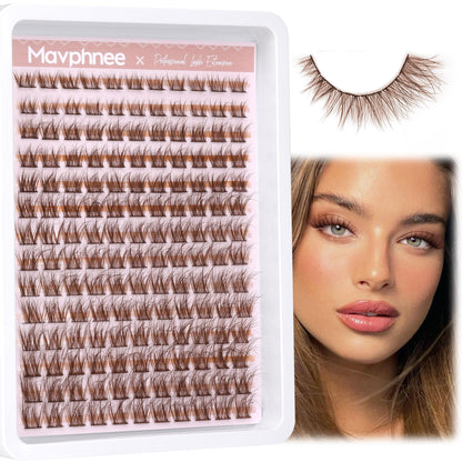 Brown Lash Clusters Natural Lash Extensions Wispy Eyelash Clusters 154 Pcs C-Curly Lashes Clusters for Everyday Wear Beginner Friendly Dark Brown Cluster Eyelash Extensions by Mavphnnee Mavphnee