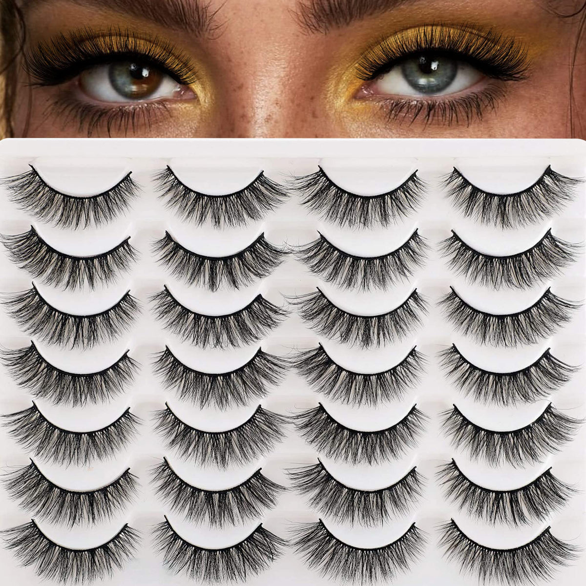 Newcally Lashes False Eyelashes Cat Eyes Wispy Natural Faux Mink Lashes 14 Pairs Pack Light Volume Short Fake Eye Lashes Multipack Newcally