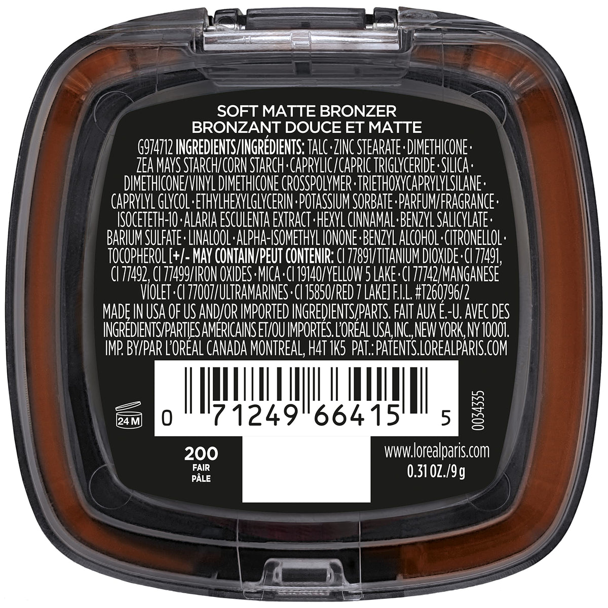 L'Oreal Paris Infallible Up to 24H Fresh Wear Soft Matte Longwear Bronzer. Waterproof, heatproof, transfer, humidity and sweatproof, Fair, 0.31 oz L'Oreal Paris