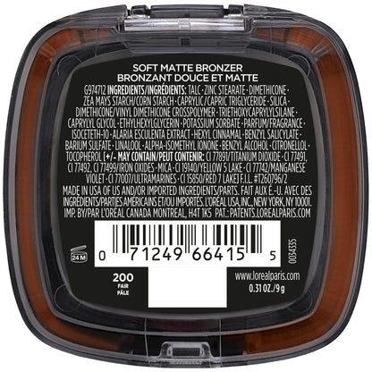 L'Oreal Paris Infallible Up to 24H Fresh Wear Soft Matte Longwear Bronzer. Waterproof, heatproof, transfer, humidity and sweatproof, Fair, 0.31 oz L'Oreal Paris
