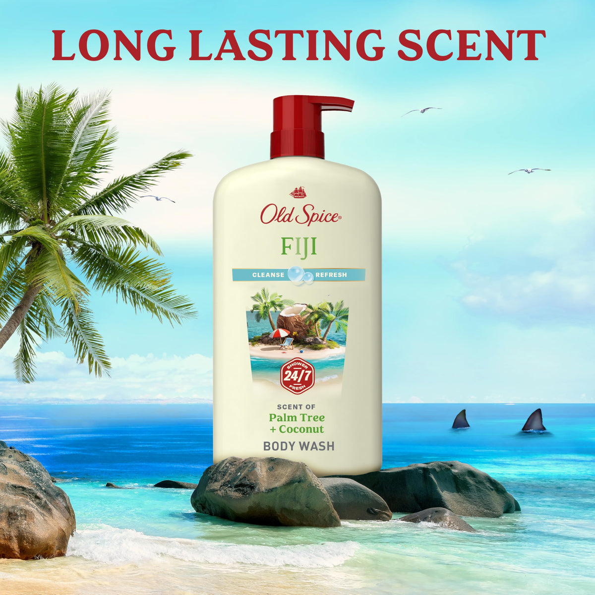 Old Spice Cleansing Body Wash for Men, 24/7 Shower Fresh with Lasting Scent, Cleanse & Refresh, Gentle on Skin, Vitamin B3, Fiji with Palm Tree + Coconut Scent, 25 oz (Pack of 4) Old Spice