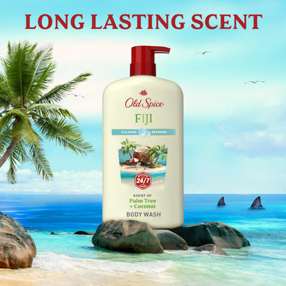 Old Spice Cleansing Body Wash for Men, 24/7 Shower Fresh with Lasting Scent, Cleanse & Refresh, Gentle on Skin, Vitamin B3, Fiji with Palm Tree + Coconut Scent, 25 oz (Pack of 4) Old Spice