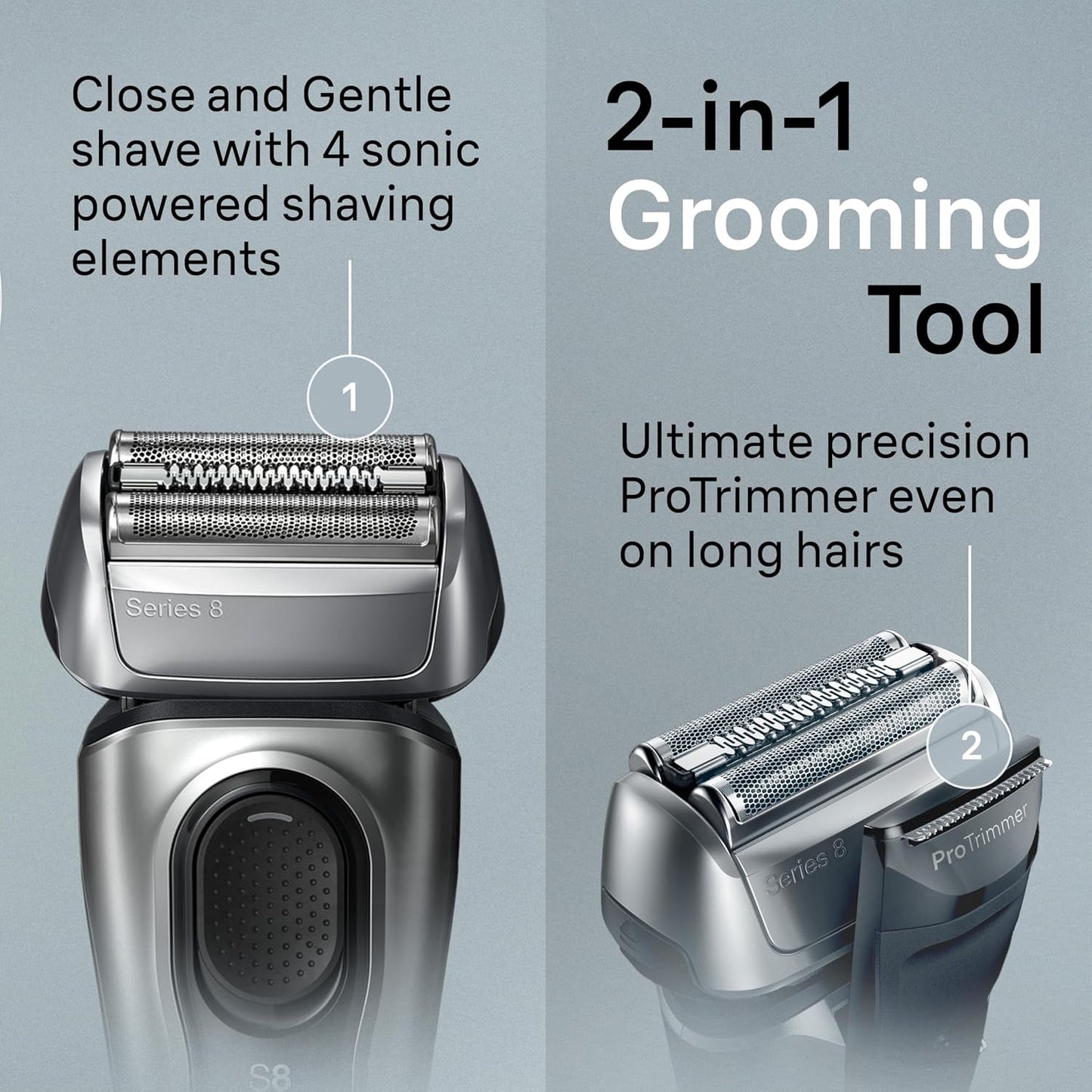Braun Series 8 Electric Razor for Men, with 4+1 Shaving Elements & Precision Long Hair Trimmer, Close & Gentle Even on Dense Beards, Wet & Dry Electric Razor with 60min Runtime, 8517s Galvano Silver Gsupps Australia