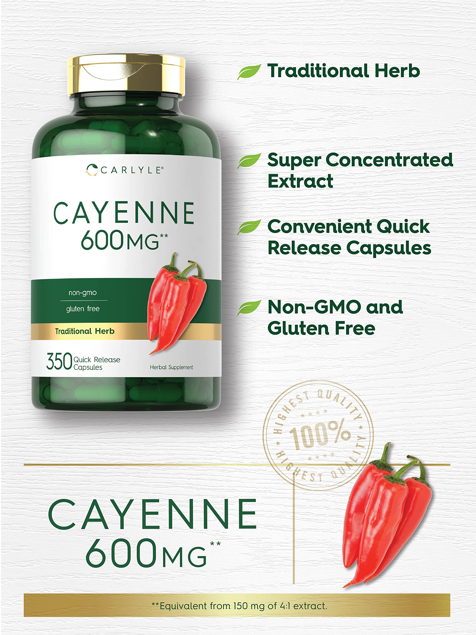 Carlyle Cayenne Pepper Capsules 600mg | 350 Pills | Non-GMO, Gluten Free Supplement Carlyle buy australia supplements