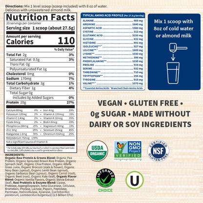 Garden of Life Raw Protein & Greens Vanilla Protein Powder – 20g Plant Based Greens Powder, Probiotics & Enzymes, Post-Workout Recovery, Vegan, Gluten-Free, Non-GMO, 20 Servings Garden of Life