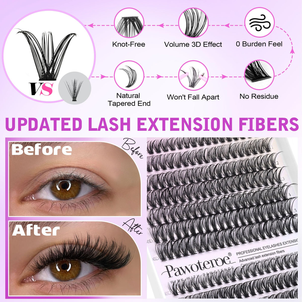 Pawotence Lash Extension Kit DIY 280pcs Lash Clusters Eyelash Extension Kit, 9-16mm 30D 40D Individual Lashes Kit with Lash Bond and Seal, Lash Tweezers for Self Use (30D&40D, 0.07D, 9-16mm, Kit) Pawotence