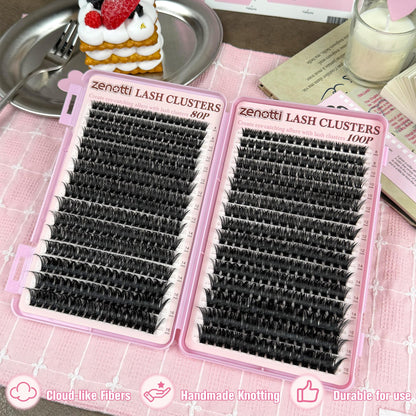 Lash Clusters Kit Fluffy 80D 100D Eyelash Clusters Kit 544PCS Wispy Cluster Eyelash Extensions D Curly Individual Lashes 8-16mm Soft Band DIY at Home with Lash Bond&Seal Tweezers Brush by zenotti zenotti