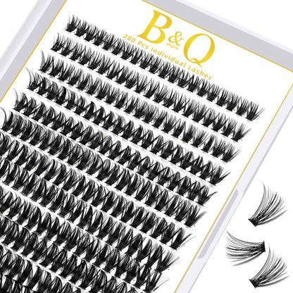 B&Q 40D D-Curl Lash Clusters 280PCS DIY Wispy Cat Eye Extensions B&Qaugen
