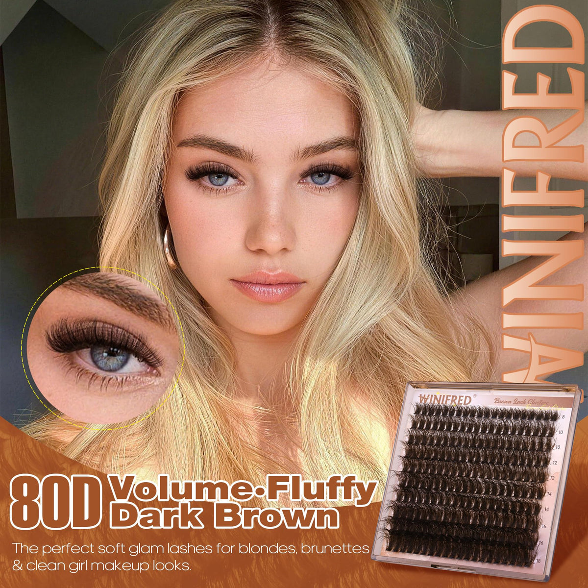Brown Lash Clusters Dark Brown Individual Lashes Wispy Thick Volume Lash Extension D Curvature Clusters Eyelashes 80D Clusters Lashes by Winifred (8-18mm) Winifred