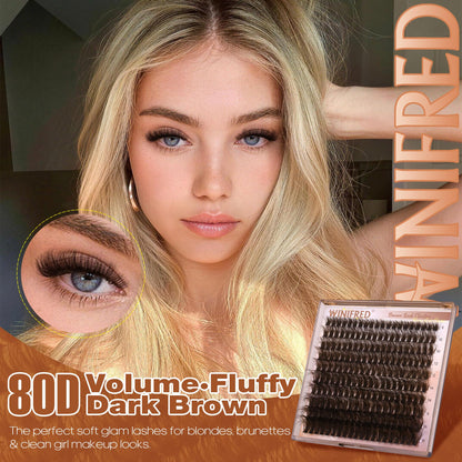 Brown Lash Clusters Dark Brown Individual Lashes Wispy Thick Volume Lash Extension D Curvature Clusters Eyelashes 80D Clusters Lashes by Winifred (8-18mm) Winifred