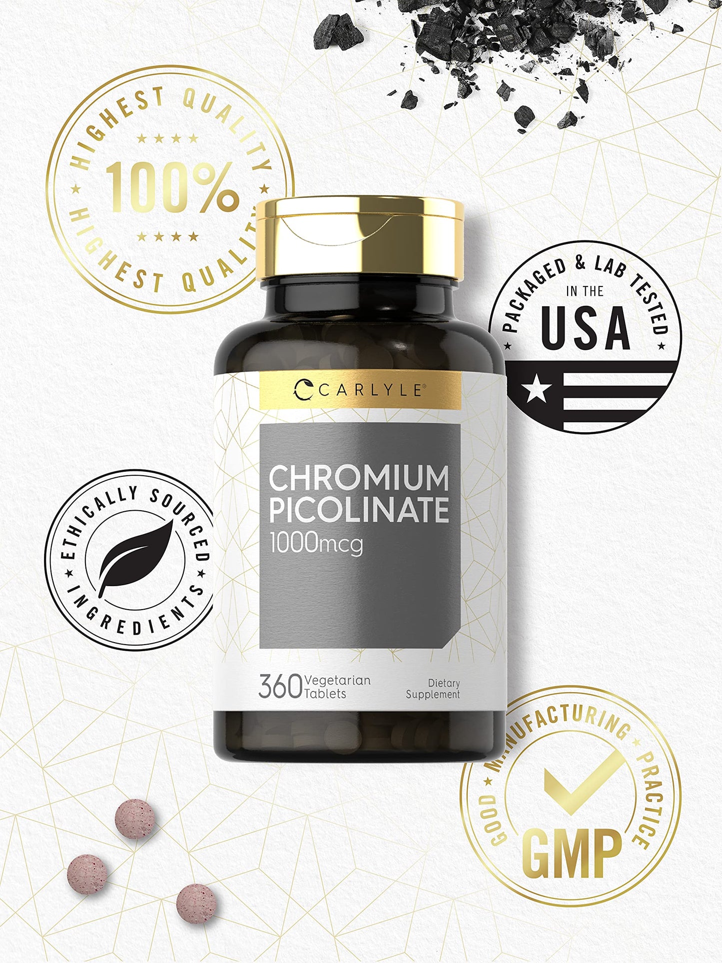 Carlyle Ultra Chromium Picolinate 1000mcg | 360 Tablets | Vegetarian, Non-GMO, Gluten Free Carlyle