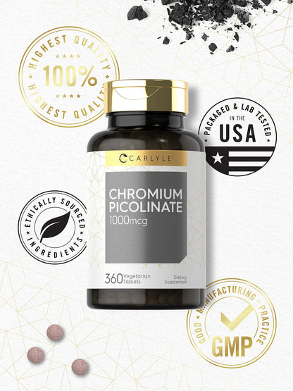 Carlyle Ultra Chromium Picolinate 1000mcg | 360 Tablets | Vegetarian, Non-GMO, Gluten Free Carlyle