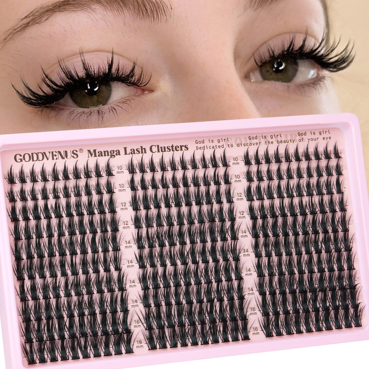 Goddvenus Manga Lash Clusters Natural Wispy 300 Pcs Fairy Eyelash Clusters 10-16mm Fluffy Cluster Eyelash Extensions Anime Cosplay No Plastic Feel Individual Lash Extension CC Curve Goddvenus