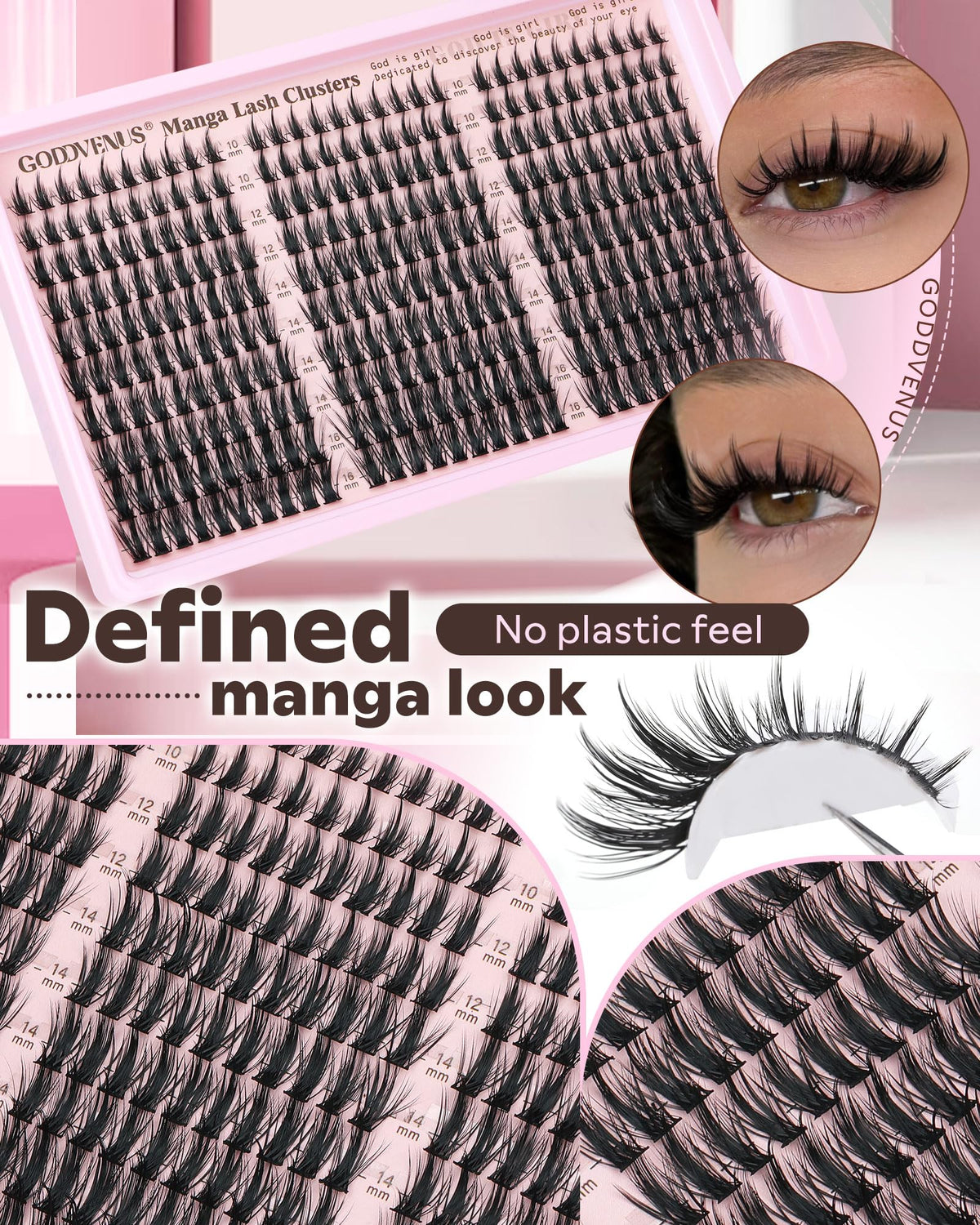 Goddvenus Manga Lash Clusters Natural Wispy 300 Pcs Fairy Eyelash Clusters 10-16mm Fluffy Cluster Eyelash Extensions Anime Cosplay No Plastic Feel Individual Lash Extension CC Curve Goddvenus