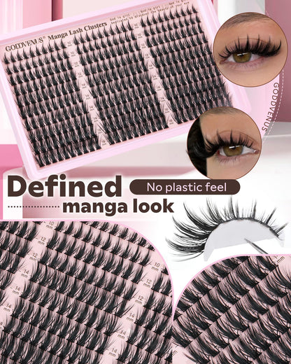 Goddvenus Manga Lash Clusters Natural Wispy 300 Pcs Fairy Eyelash Clusters 10-16mm Fluffy Cluster Eyelash Extensions Anime Cosplay No Plastic Feel Individual Lash Extension CC Curve Goddvenus