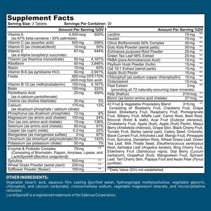 Dr. Tobias Adult Multivitamin for Women & Men - Immune Supporting Vitamins from 42 Fruits, Vegetables, Plus Probiotics, Vegan Multivitamins for Men & Women - Non-GMO (90 Tablets, 30 Servings)