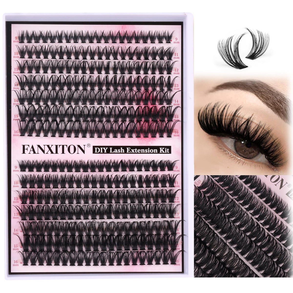 Cluster Lashes 280 pcs Lash Clusters D Volume Eyelashes Extensions 9-16 mm Mix 40D+50D Individual Lashes Thin Band Eyelashes Cluster for DIY Lash Extension Beginners (Lash Clusters) FANXITON