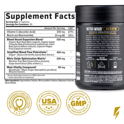 InnoSupps Nitro Wood Magnum – Nitric Oxide Booster for Men – Supports Blood Flow, Circulation & Male Performance – Stamina, Endurance & Size Support – 60 Veg Capsules InnoSupps