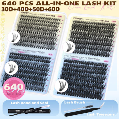 Lash Clusters Kit 640PCS Wispy Eyelash Clusters Kit Natural 30D 40D 50D 60D Winifred
