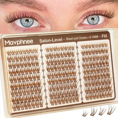 Brown Lash Clusters 8-14MM Wispy Natural Eyelash Extensions 216Pcs Short Dark Brown Cluster Lash Extensions C Curve Brown Band For Daily Wear, Natural Enhancement, Easy to Apply (Flit) Mavphnee