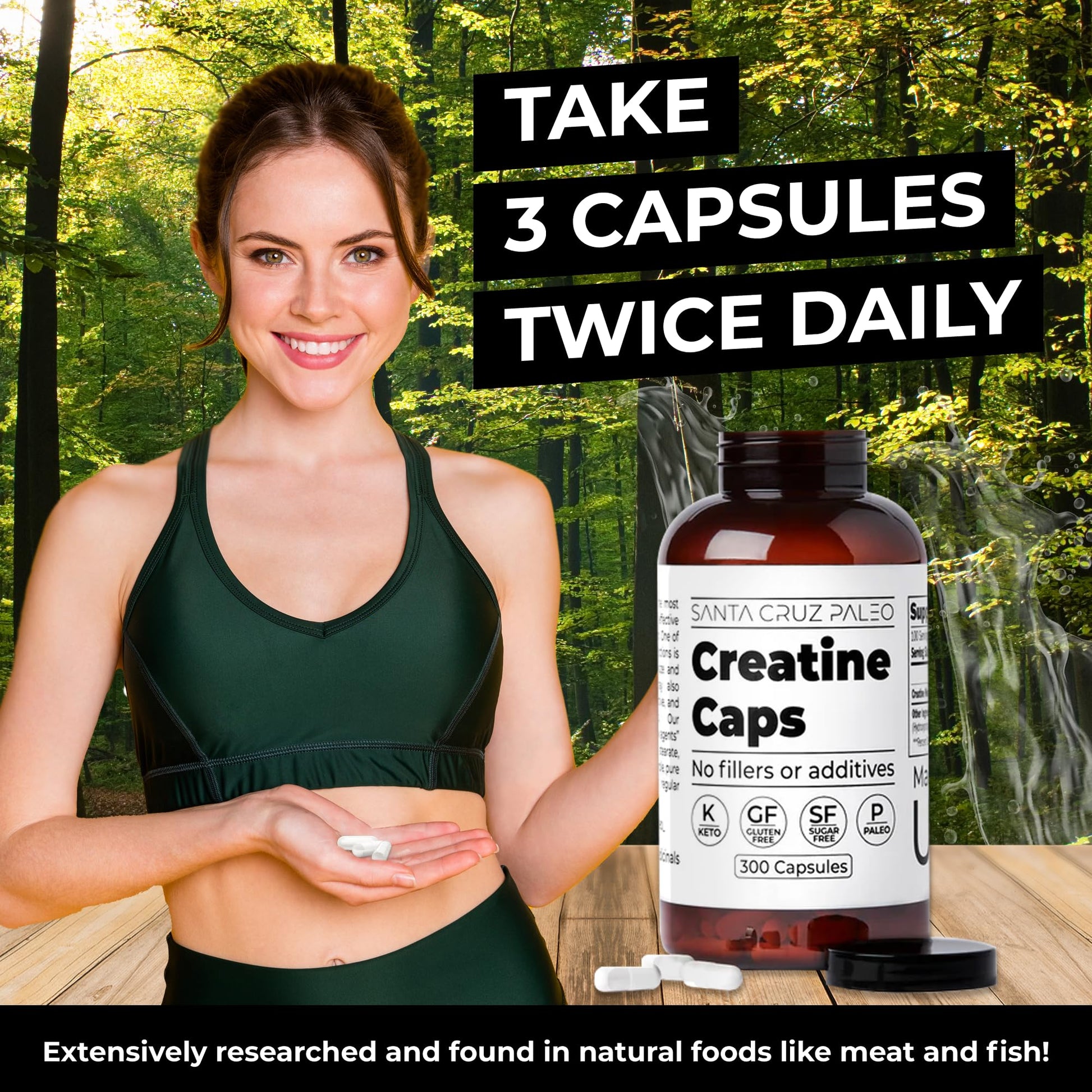 Santa Cruz Paleo Creatine Capsules, Supports Muscle Growth & Energy, Gluten Free, Keto, Sugar Free, Paleo, No Fillers or Additives, Creatine Monohydrate Pills, Santa Cruz Paleo buy australia supplements