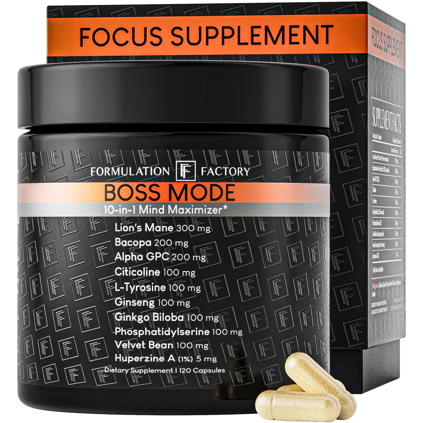 Formulation Factory BOSS Mode 10-in-1 Nootropic Complex with Lion's Mane, Alpha-GPC, Bacopa Monnieri, Ginkgo Biloba, Rhodiola, Formulation Factory