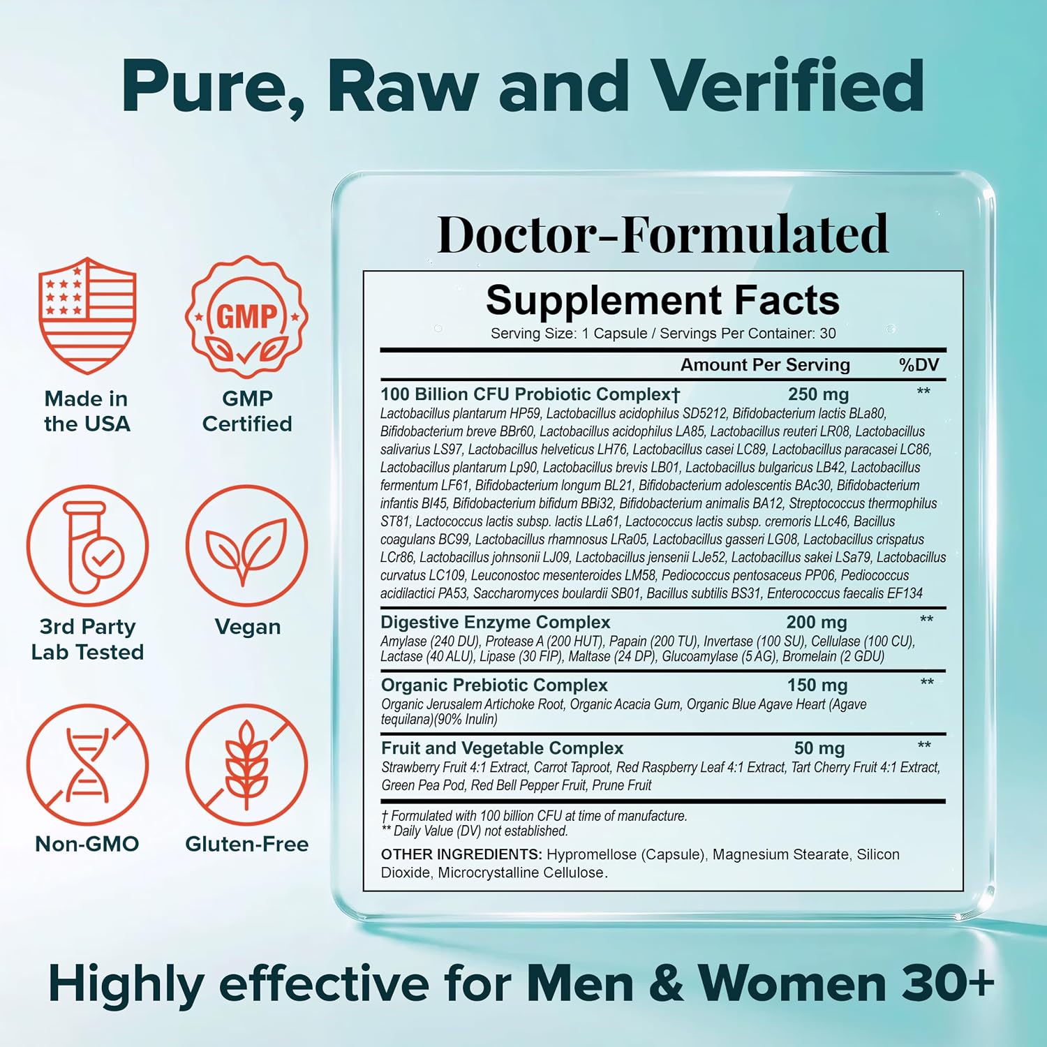 Wholesome Wellness Organic Raw Probiotics 100 Billion CFU, Dr Formulated for Women and Men, Complete Adult Supplement with Prebiotics and Digestive Enzymes; 30 Capsules, Shelf Stable Gsupps Australia