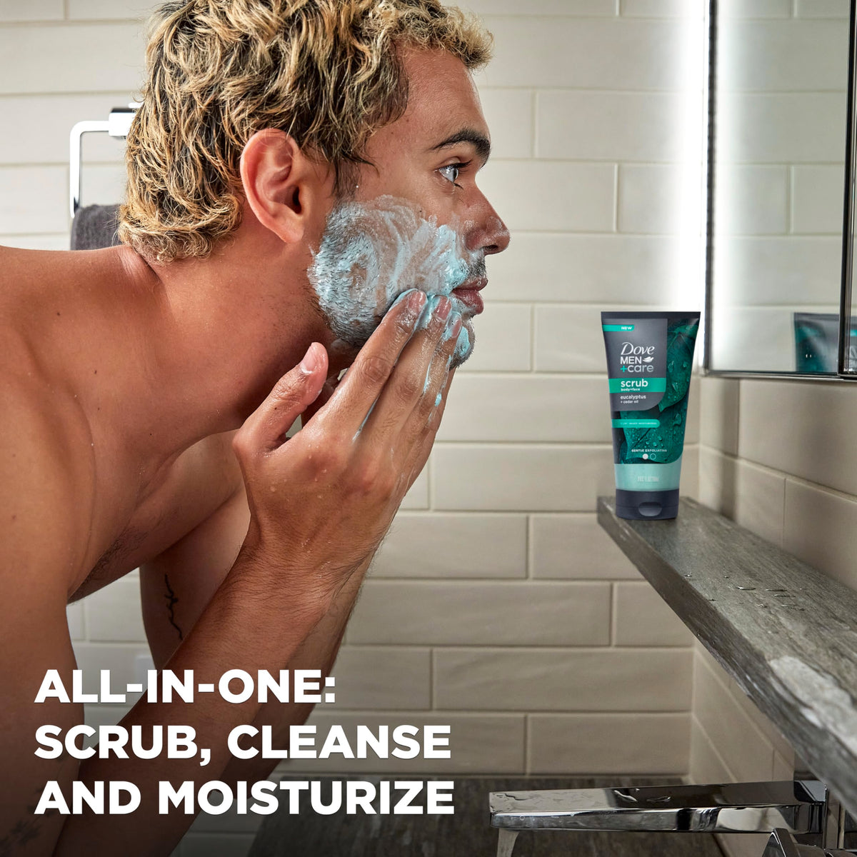 DOVE MEN + CARE Body and Face Scrub Eucalyptus Deeply Exfoliates for Hydrated & Nourished Skin 100% Gentle Cleanser, No Sulfate Cleansers or Parabens 9 oz DOVE MEN + CARE