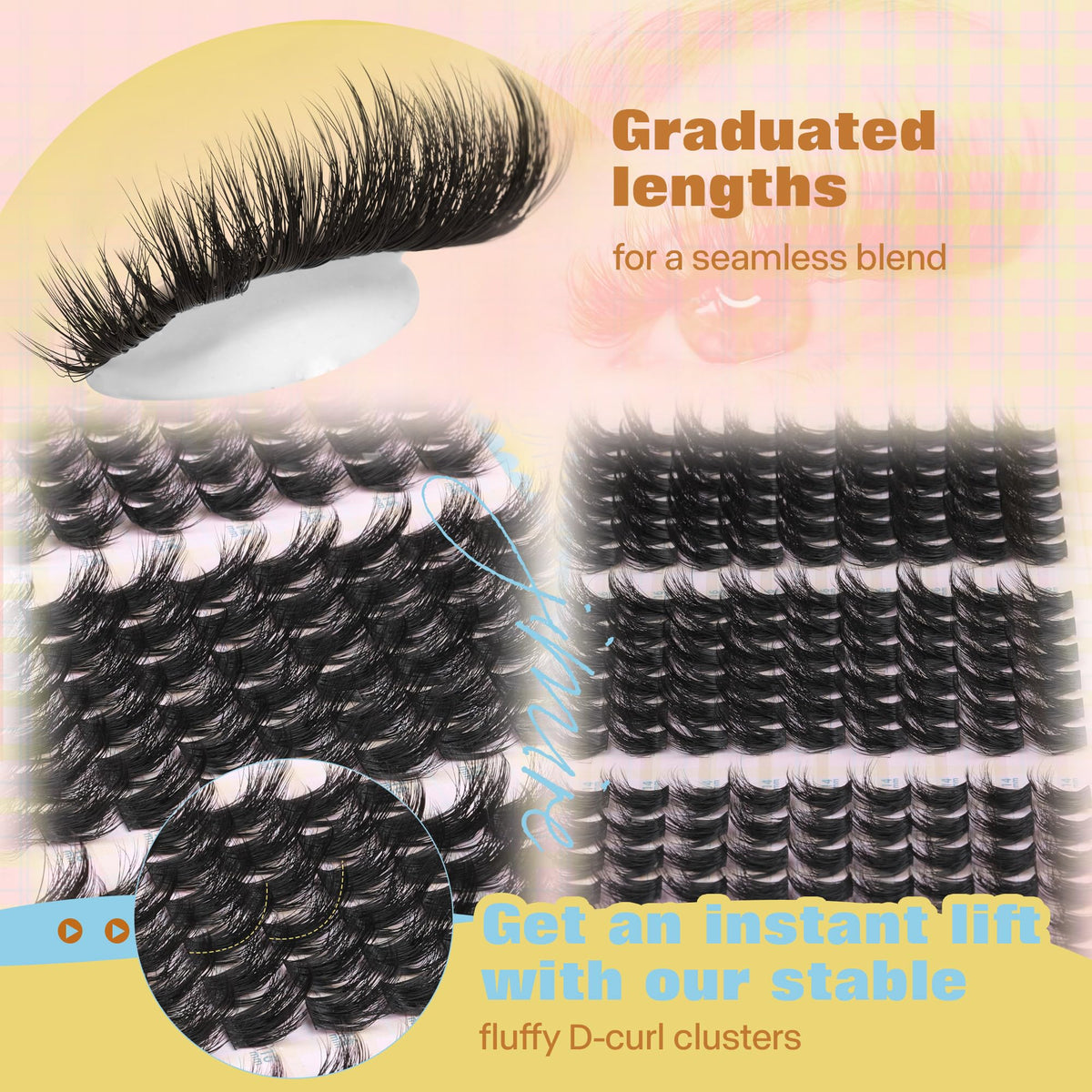 JIMIRE Manga Lash Clusters Wispy Fluffy Cluster Eyelash Extensions CC Curly 14-18MM Fluffy Eyelash Clusters Easy to Apply DIY Thick Volume Individual Lashes Extensions at Home 162Pcs Pack JIMIRE