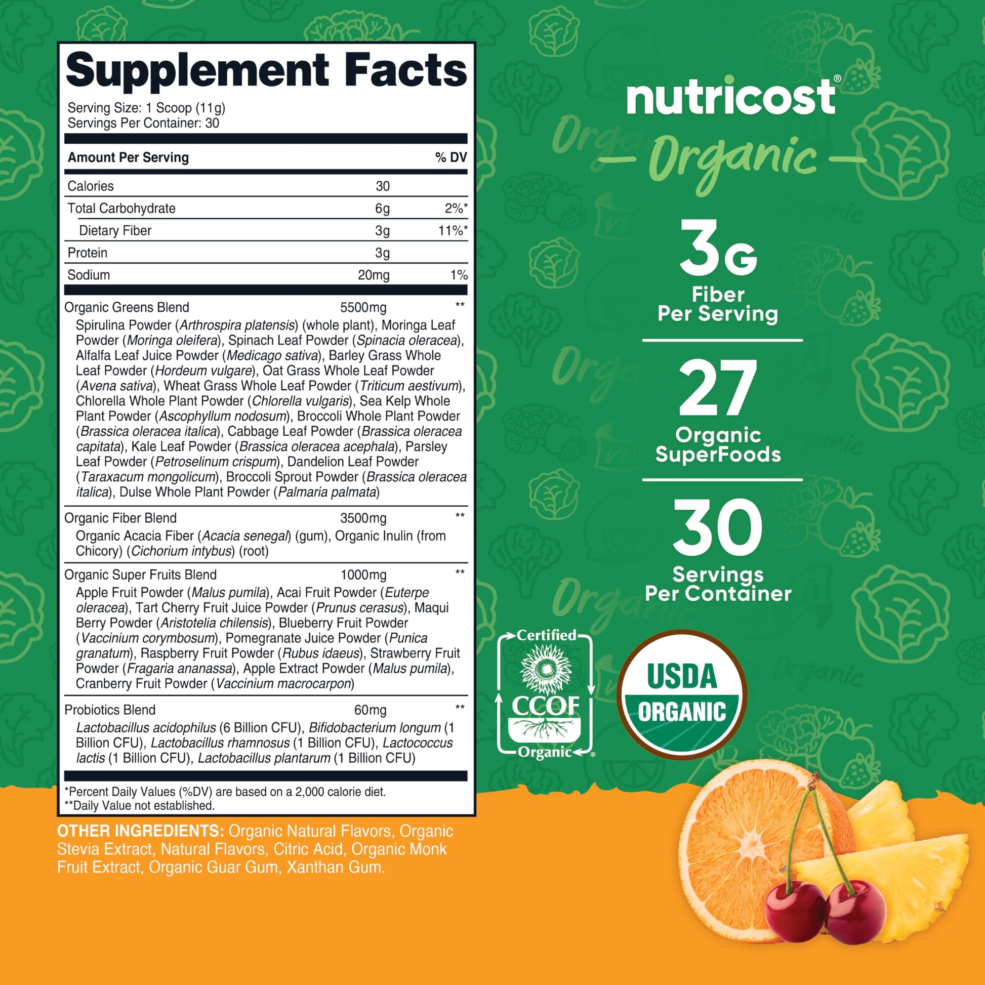 Nutricost Organic Super Greens Powder (30 Servings) Orange Sunrise Flavor - Superfood Supplement Drink Mix Nutricost buy australia supplements