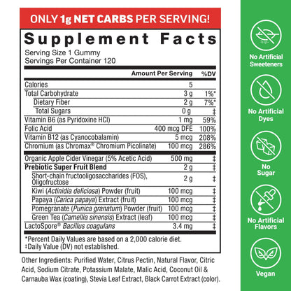 Force Factor ProbioSlim Apple Cider Vinegar Gummies, Keto ACV Gummies with LactoSpore Probiotics & Prebiotics to Support Digestion, Metabolism & Immune Health, Force Factor