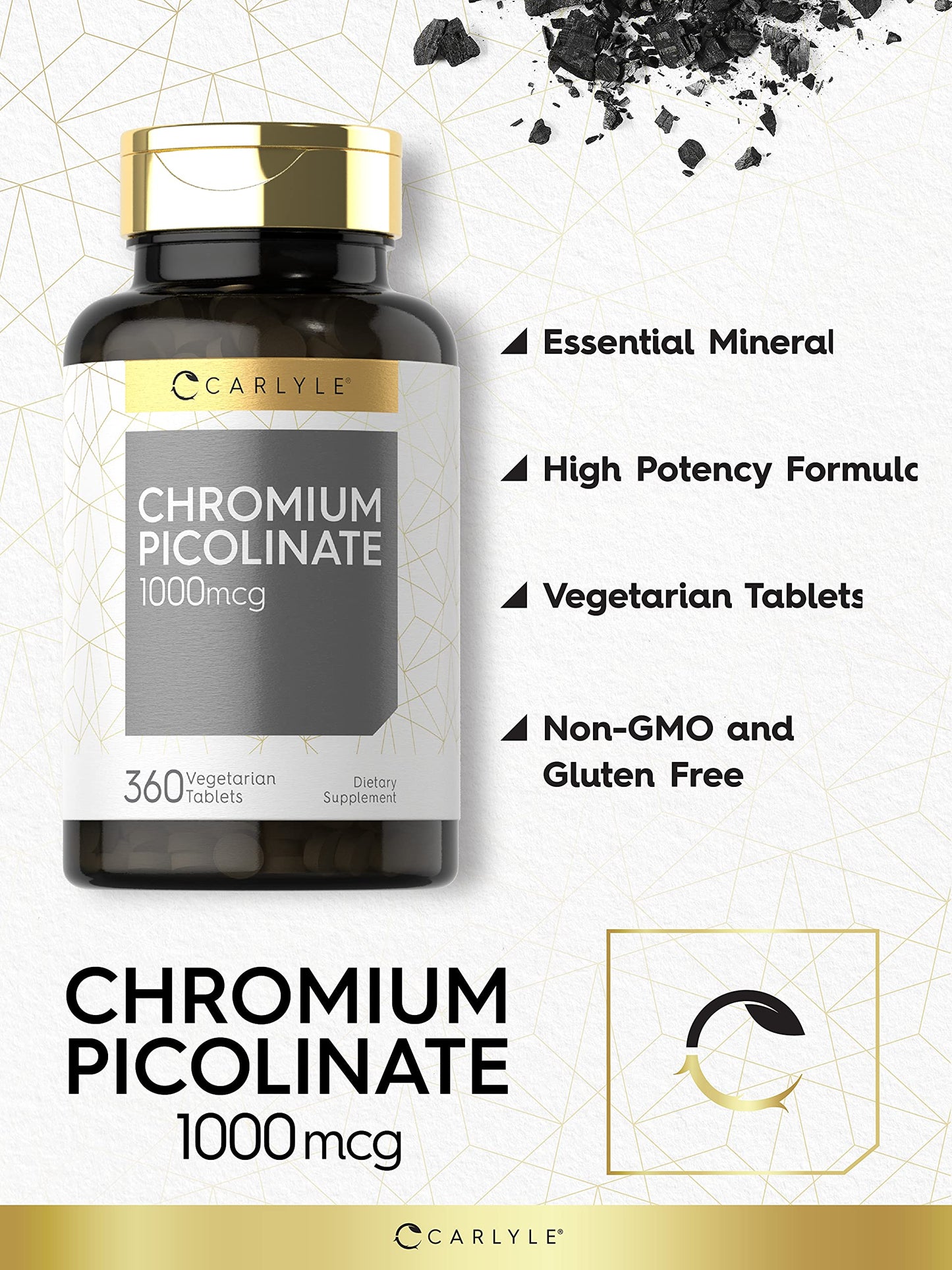 Carlyle Ultra Chromium Picolinate 1000mcg | 360 Tablets | Vegetarian, Non-GMO, Gluten Free Carlyle