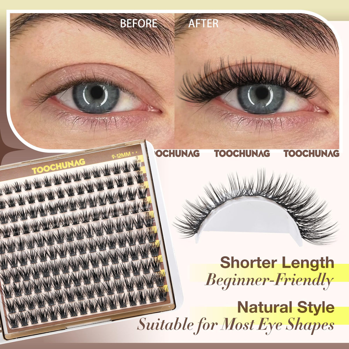 Short Lash Clusters 9-12mm Wispy Cluster Eyelash Extensions 160pcs Natural Individual Lashes Natural Look C Curly Thin Band Eyelashes Clusters by TOOCHUNAG TOOCHUNAG