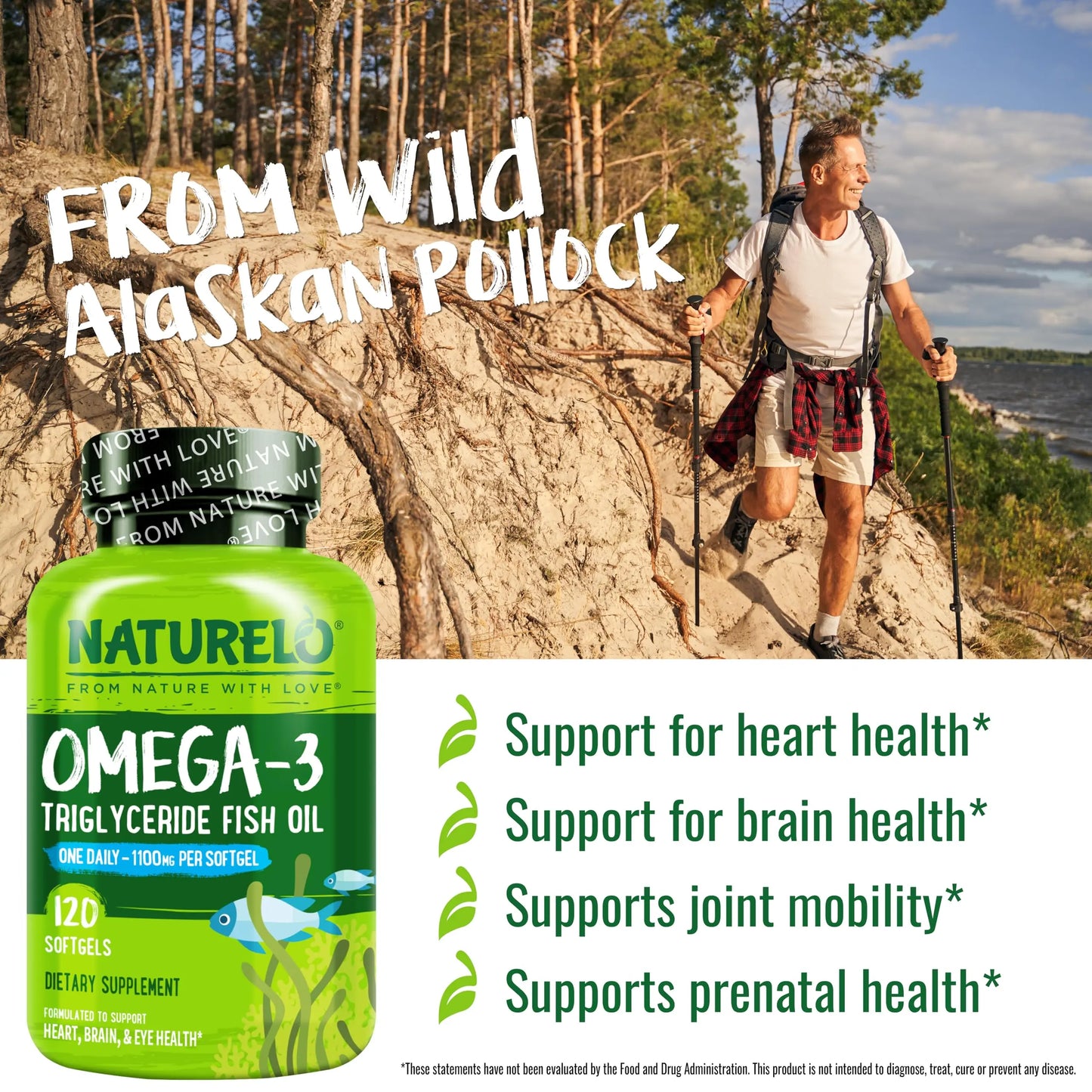 NATURELO Burpless Omega 3 Fish Oil Supplement - 1100mg Triglyceride Omega-3, EPA + DHA, Liquid Fish Oil for Heart, Eye, Brain, Joint Health NATURELO