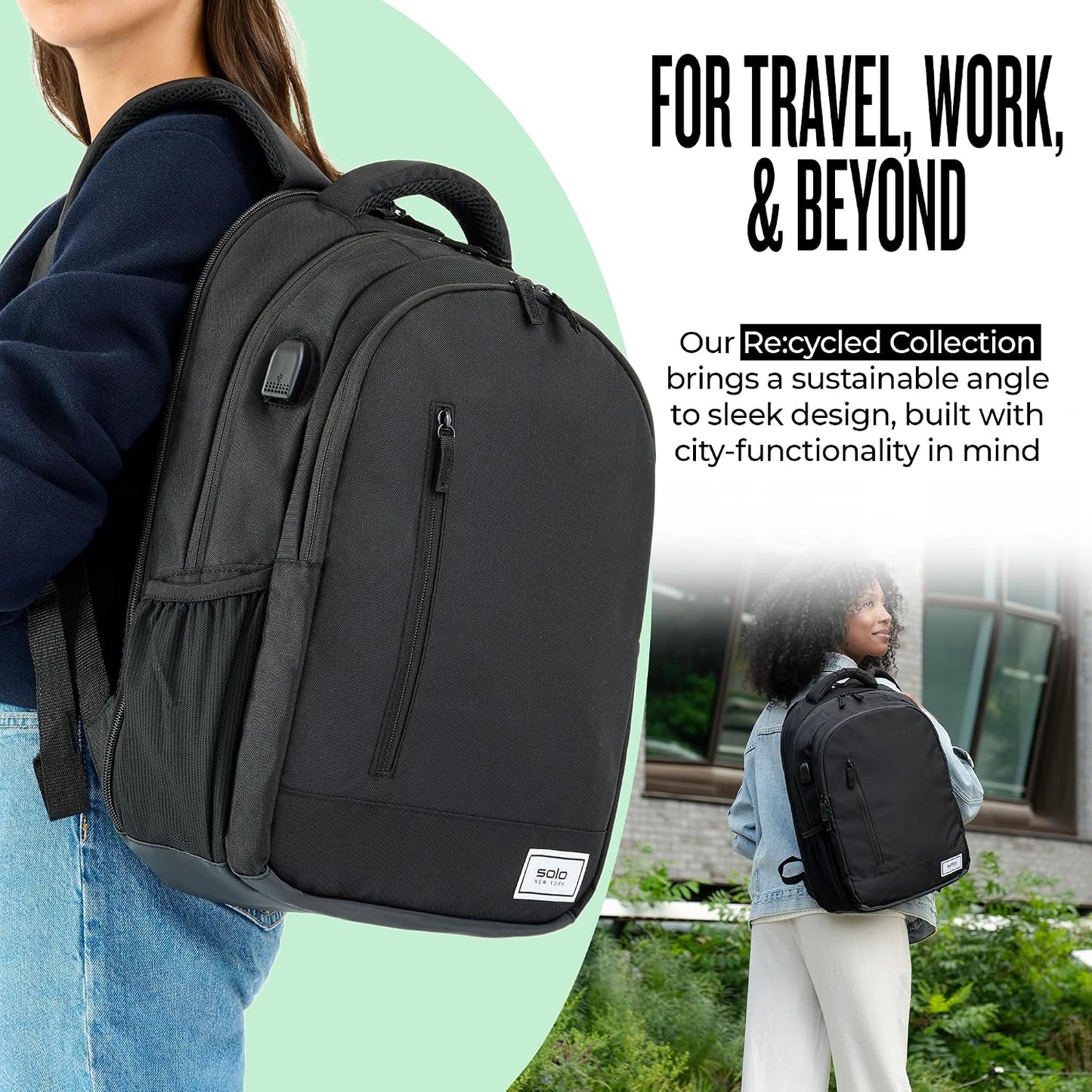 Solo New York Laptop Backpack for Women & Men -Carry On Bookbag for Travel & Work, Lightweight Bag, Side Mesh Pockets, Fits 15.6" Computer - Re:Define, Black Gsupps Australia